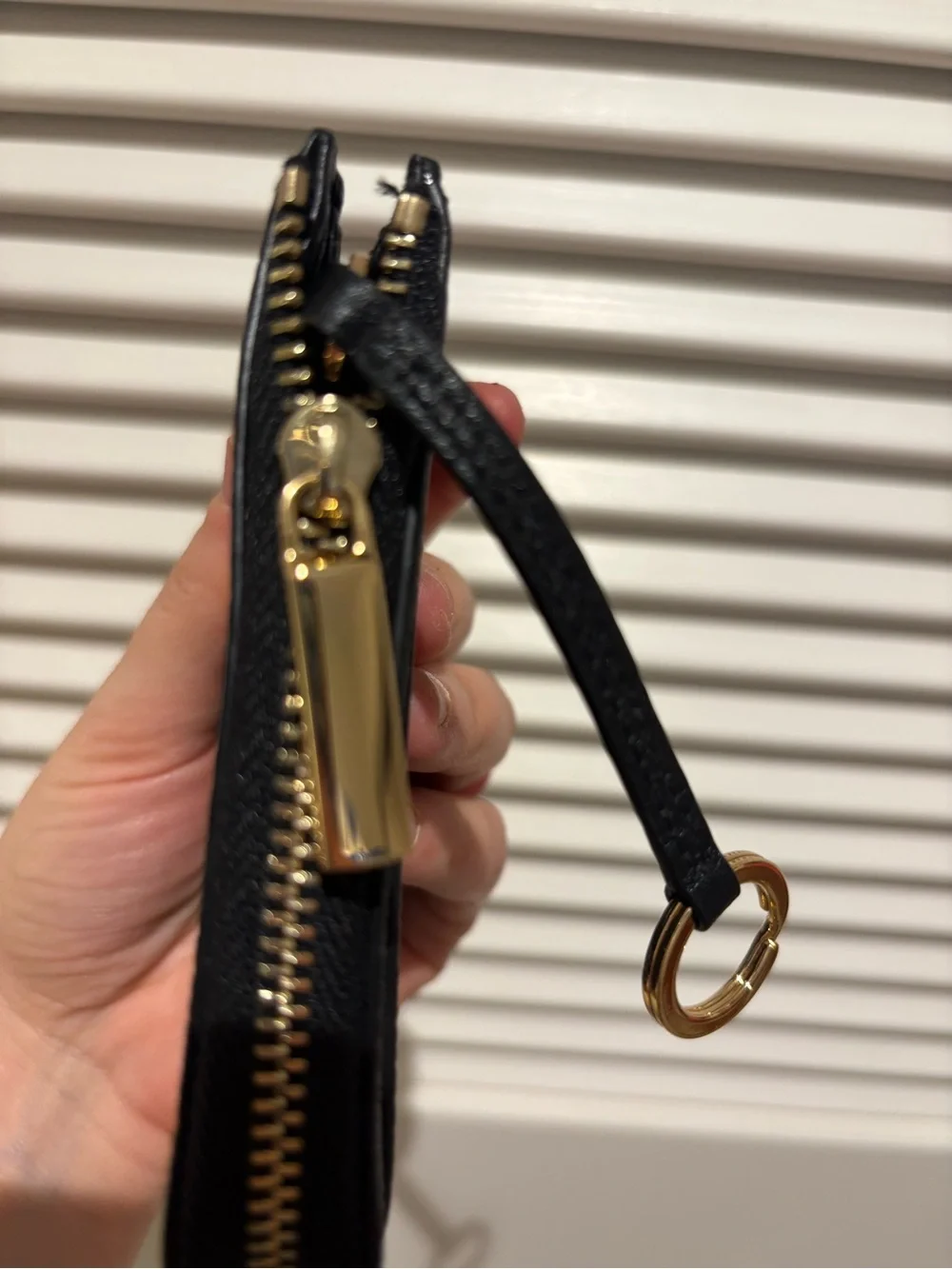 Tory Burch Black Pebbled Leather Zip Card Wallet with Gold Logo
